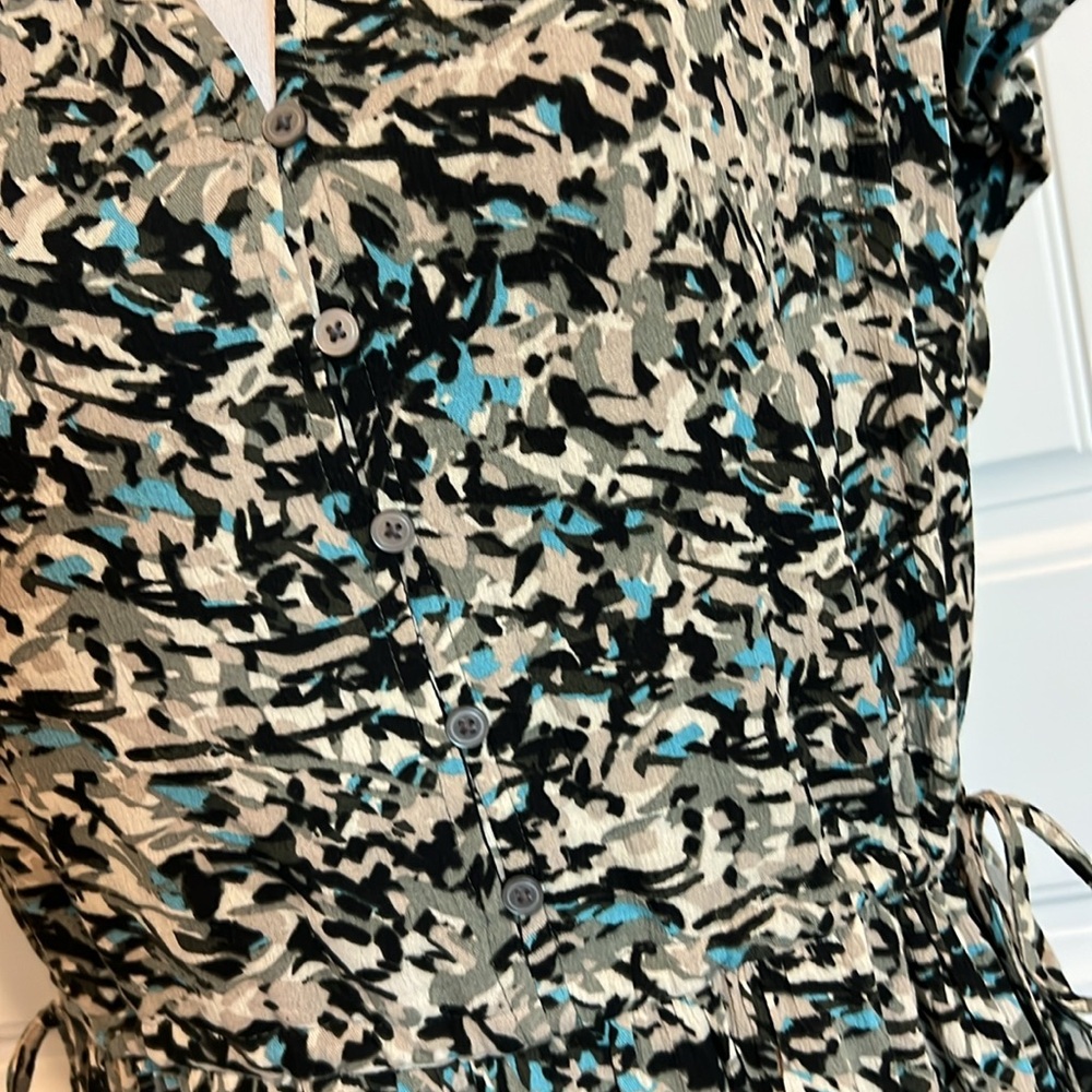 NWT Loft Dress Large Petite LP black blue abstract career business casual soft - Picture 4 of 16